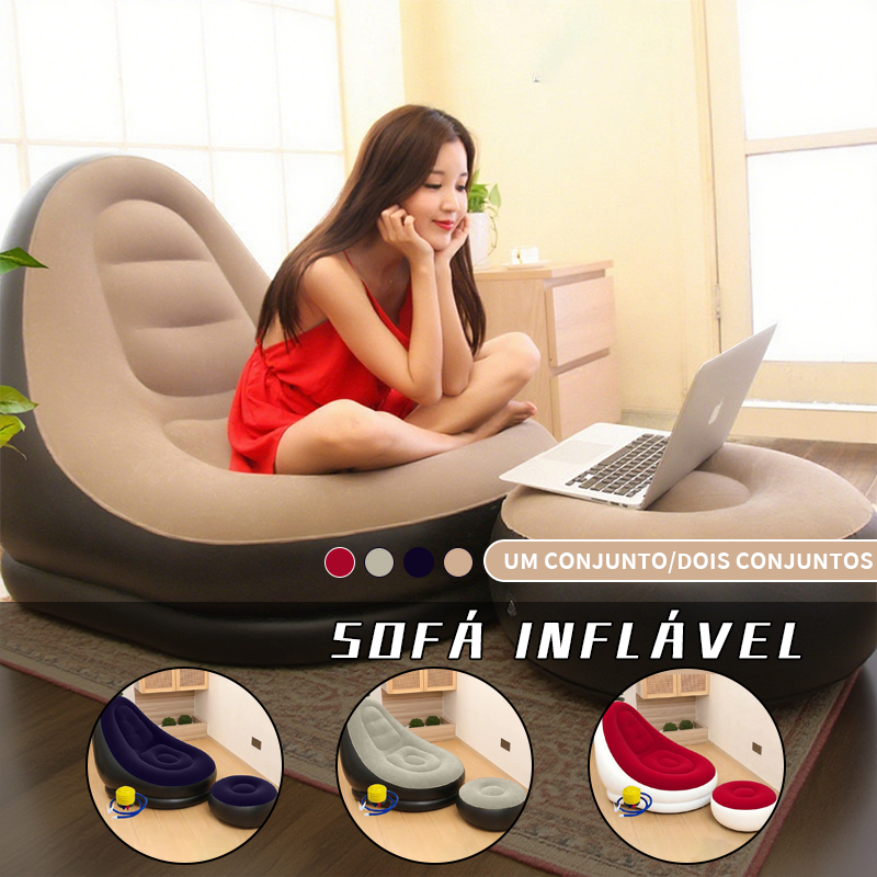 Conjunto Poltrona e Puff Inflável Portátil Descanso Sofá Com Bomba Ultra macio e confortável Pausa p