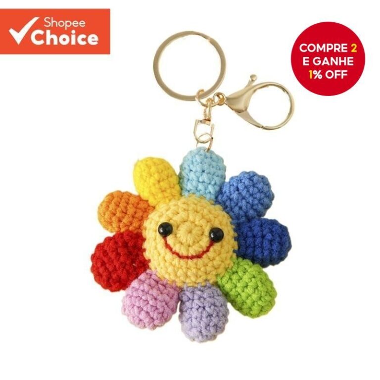 Arco-Íris Smiley Girassol Chaveiro Tecido Saco Ch