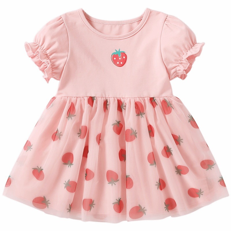 Saia morango meninas 3 anos de idade bebê verão vestido de princesa verão meninas roupas infantis