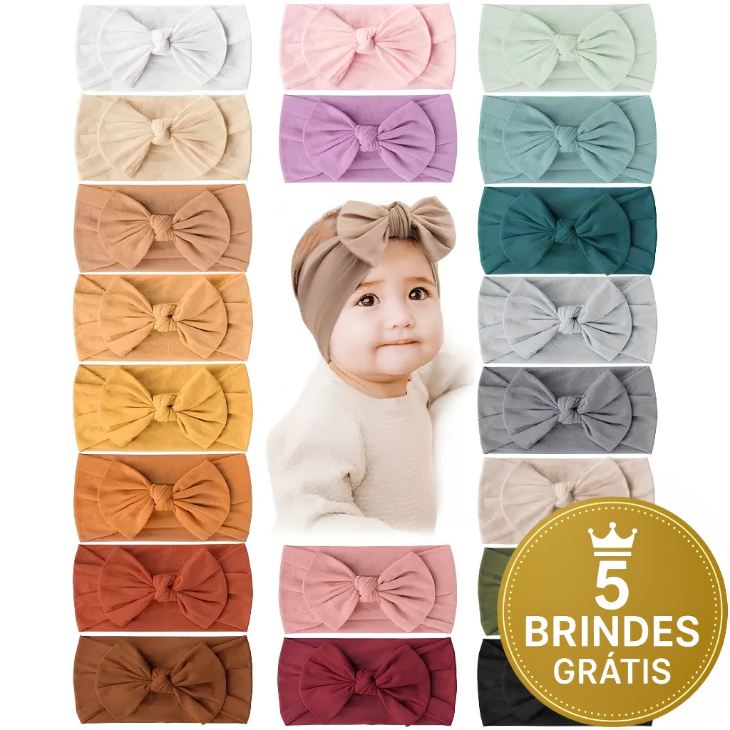 Kit Enxoval 35 Laços e Turbantes De Bebê Tiarinha Maternidade Para Bebês