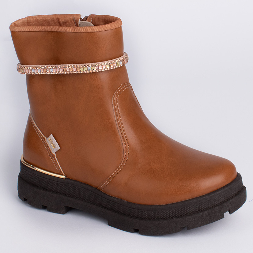 Bota Infantil Menina Kidy Style Caramelo Inverno Coturno Brilho Confortável Antiderrapante Moderna