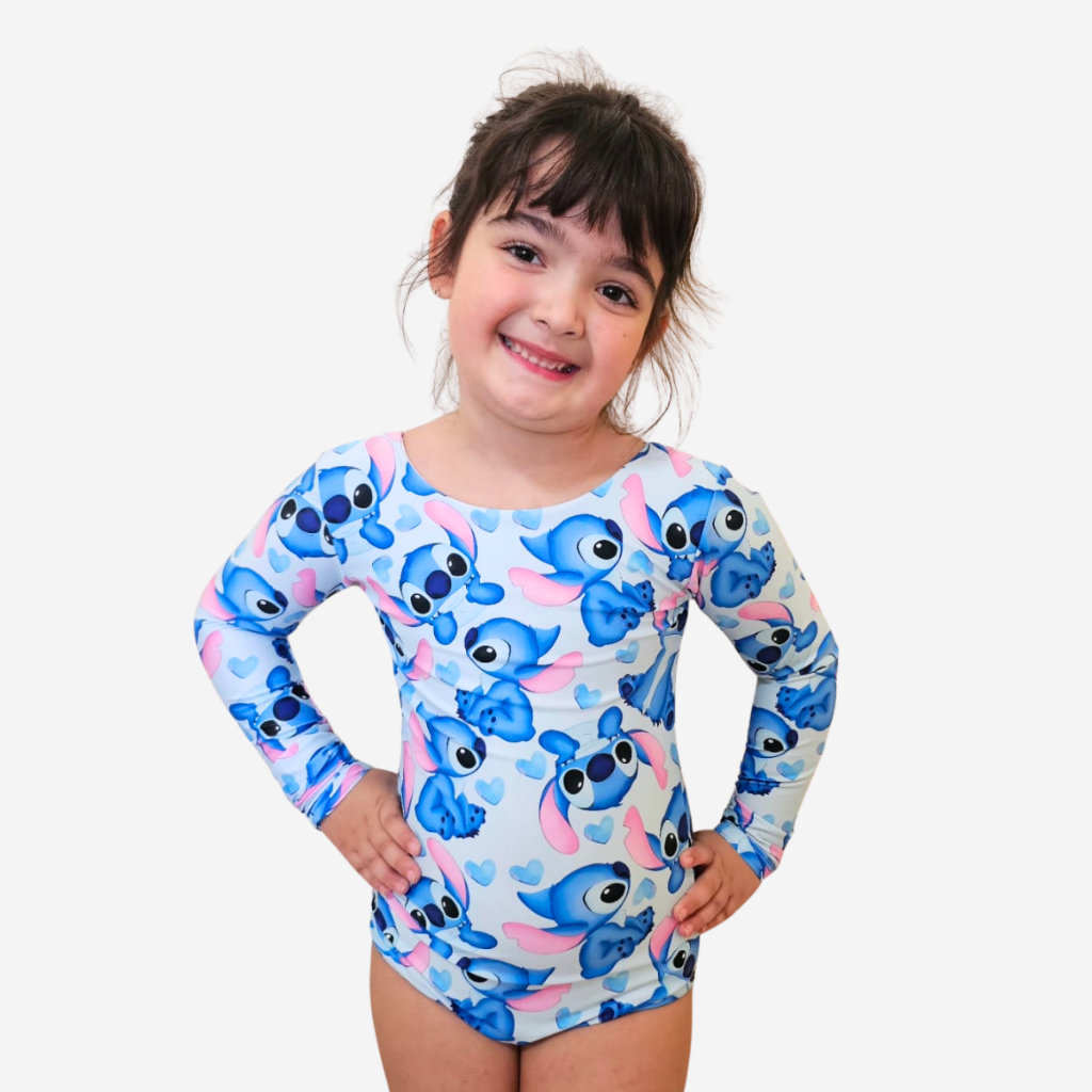 Maiô Infantil Menina Juvenil Manga Longa Proteção Solar UV50+ Roupa de Praia Banho Natação Estampado