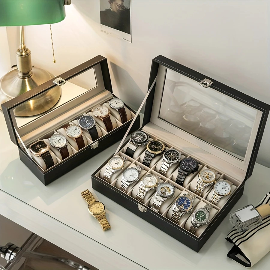 Porta Relógio Total Luxo Estojo Couro Ecológico 12 Nichos