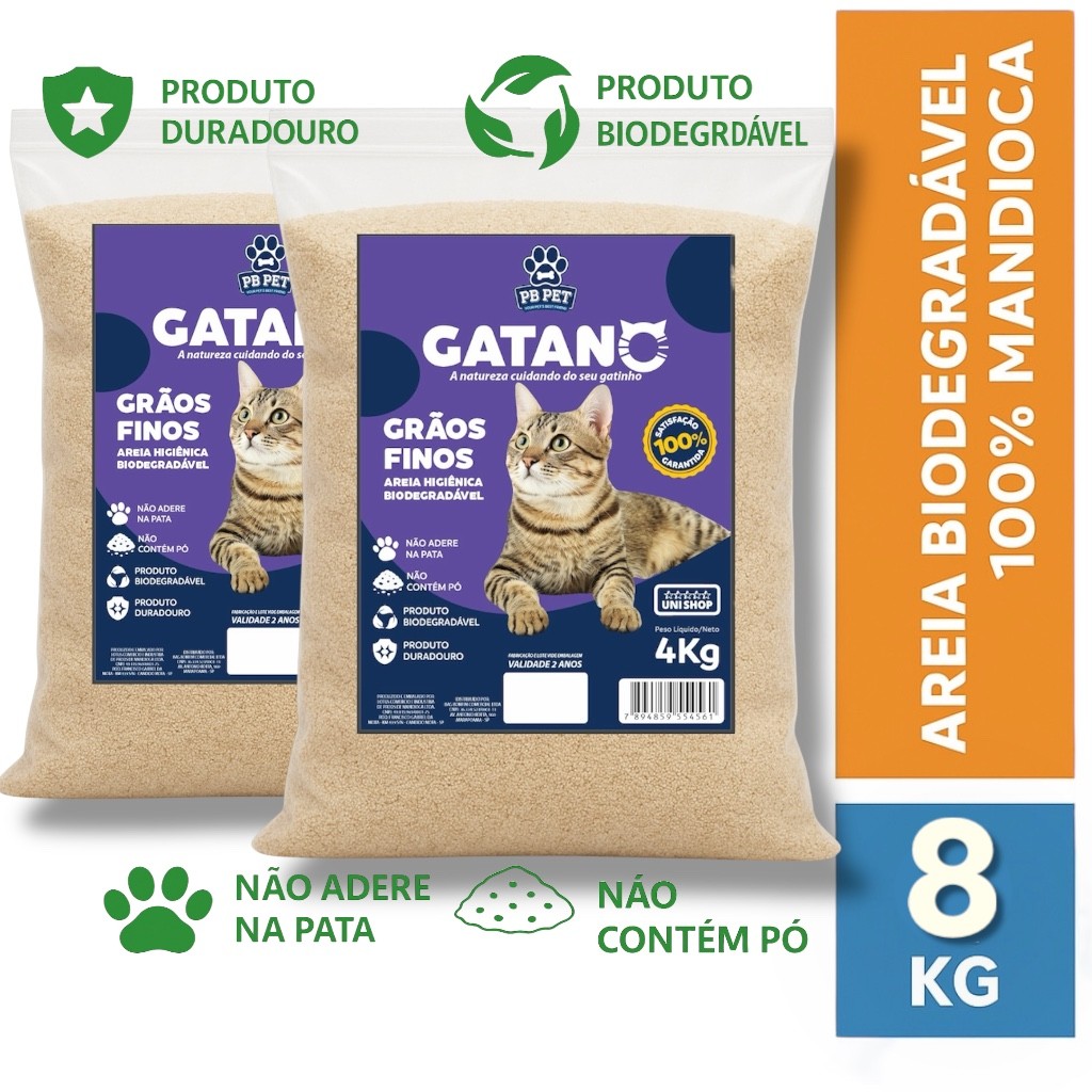 Kit 2 Areia Mandioca Para Gato Biodegradável 100% Natural – Gatano
