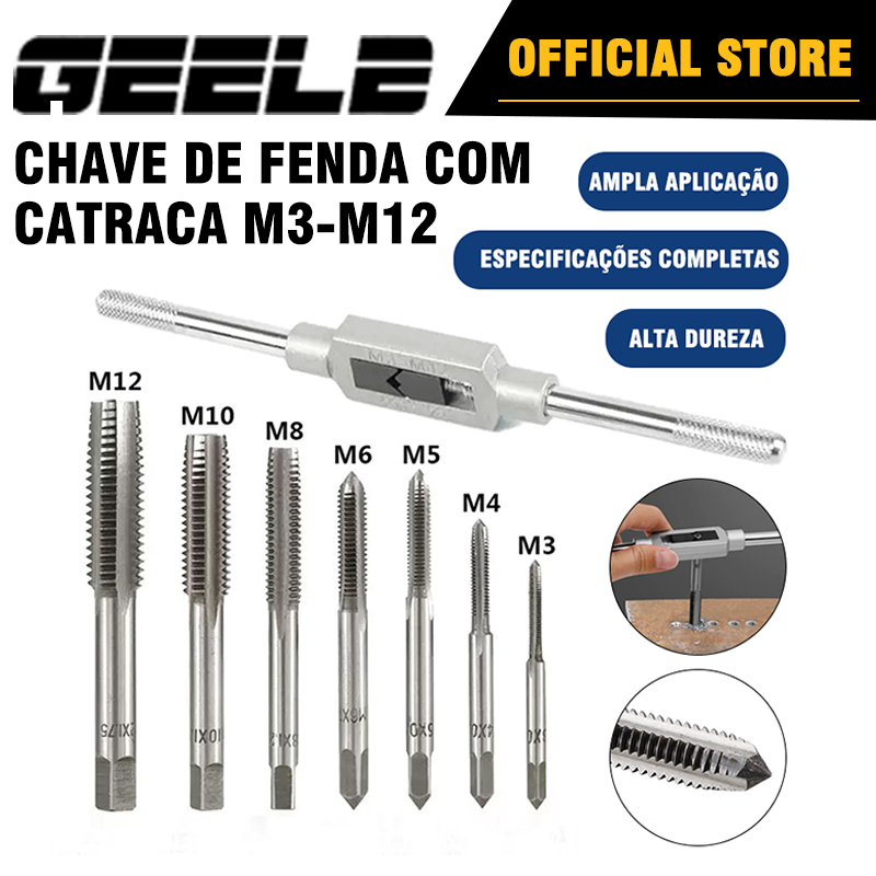 Jogo De Macho Com Vira Macho 8 Pças M3 A M12 Pra Abrir Rosca