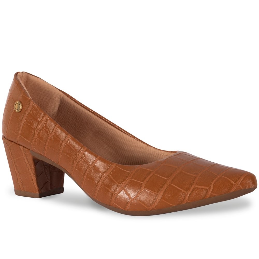 Sapato Social Scarpin Croco Bico Fino Elegante Confortável Salto Grosso Confortável Moda Escritório