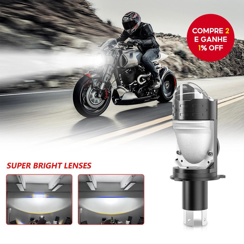 Farol LED H4 Para Motocicleta-Lente De Projetor 10000LM Com Resfriamento De Ventilador Turbo
