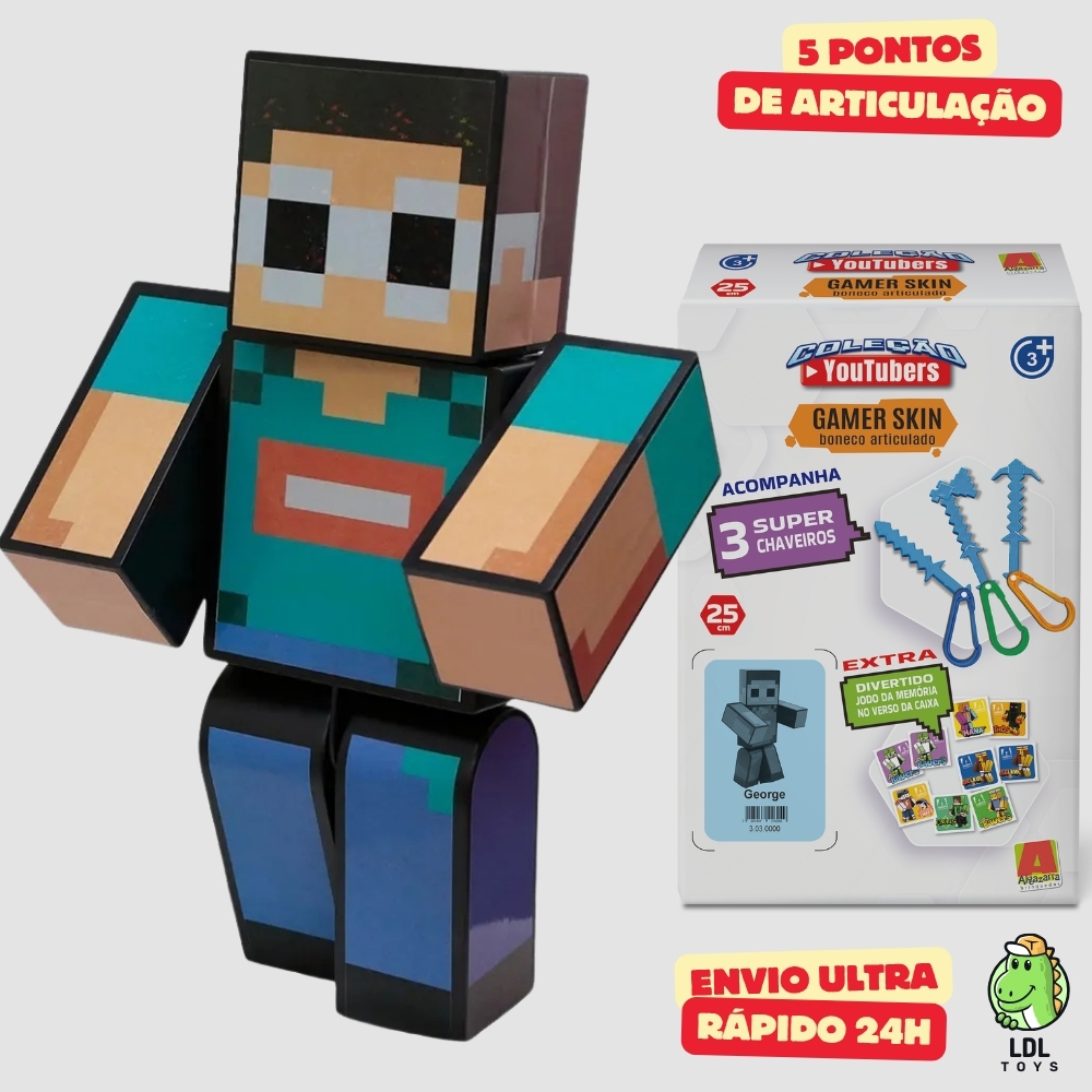 Boneco George 25cm Articulado Acompanha 3 Chaveiros Youtuber Streamer Original Algazarra