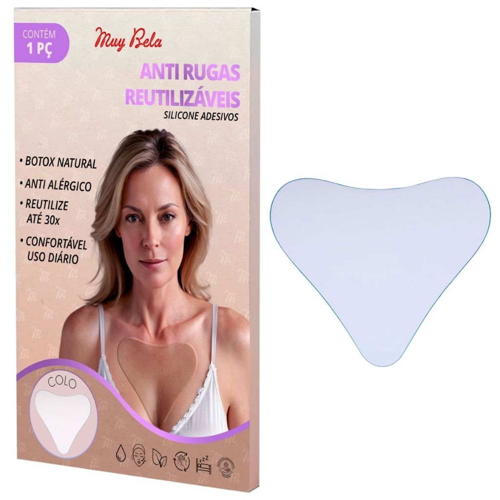 Adesivo Anti Rugas Decote Triangulo Para Colo Silicone Peito Reutilizável Estimulador Colágeno Botox