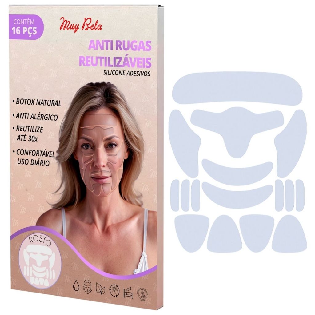 Silicone Lavável para Rugas do Rosto Adesivo Muy Bela Colágeno Natural Anti Marcas Reduz Rugas Skin