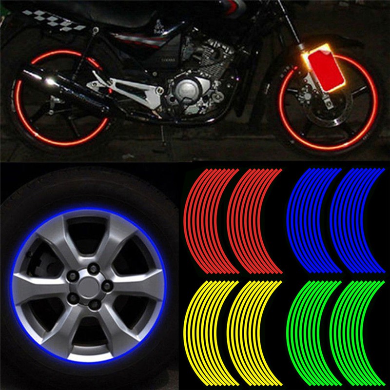 16 Pcs Tiras Motocicleta Aro Do Carro Tarja Roda Fita Decalque Etiqueta Lotes Reflexivos