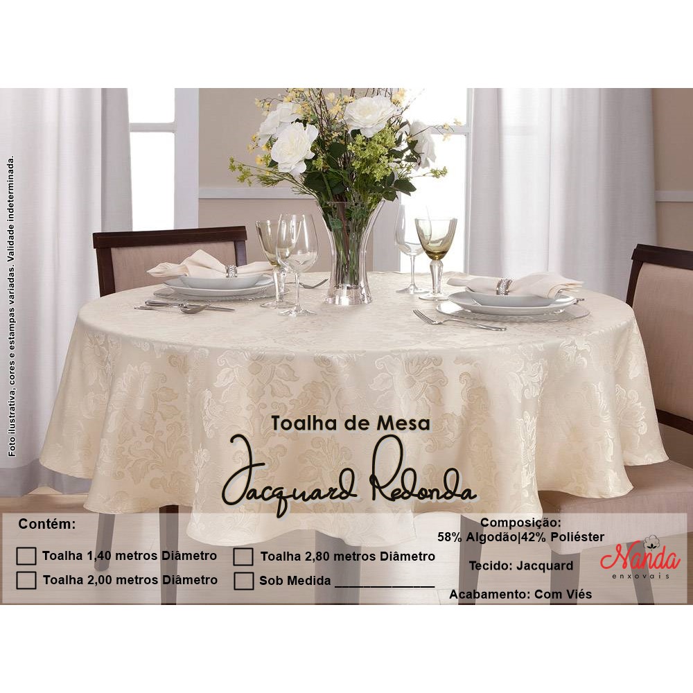 Toalha De Mesa Redonda 8 Lugares Jacquard Tecido Grosso