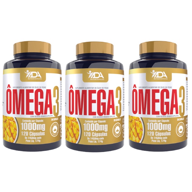 kit c/3 frascos Ômega 3 ADA 1000mg Com 120 Cápsu