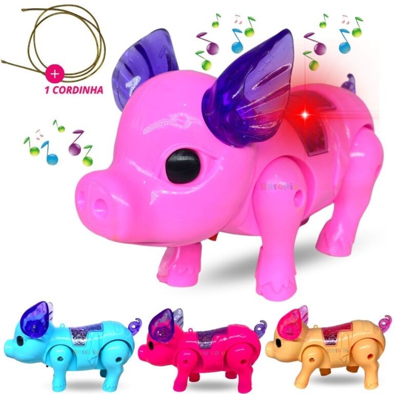 Porco Porquinho de Brinquedo Com Som E Luz Musical