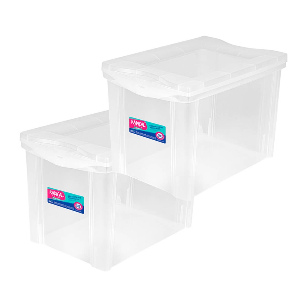 Kit 2 Caixa Organizadora Grande com Trava Cristal 30 Litros Decorativa Botas Livros Brinquedos Sapat