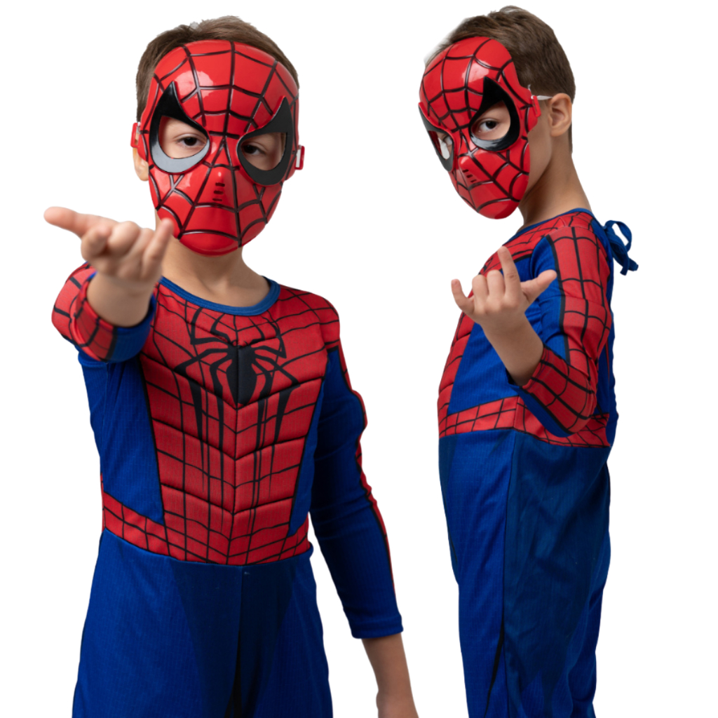 Fantasia Infantil Masculina Menino Homem Aranha Spider Man Marvel Com Máscara Enchimento Longa Curta