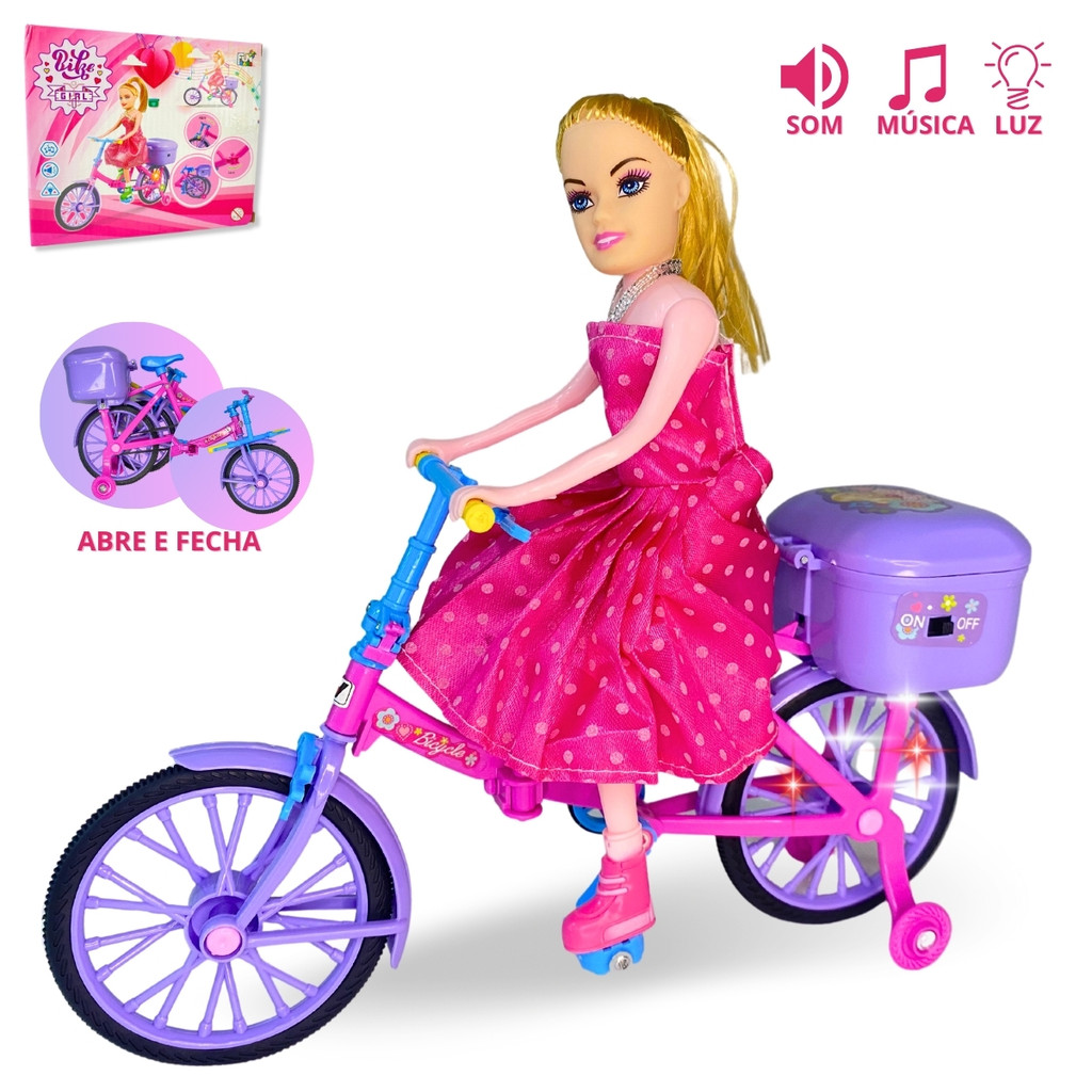 Boneca Com Bicicleta Ciclista Articulada Musical Anda E Luz