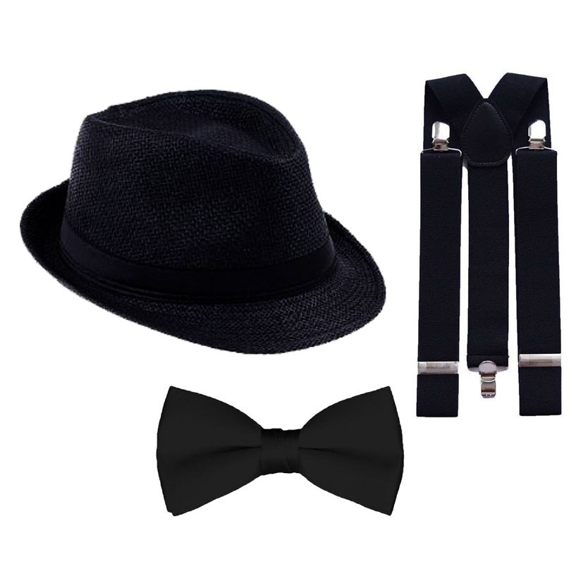Fantasia Gangster Máfia Chapéu Suspensório Gravata 3pçs