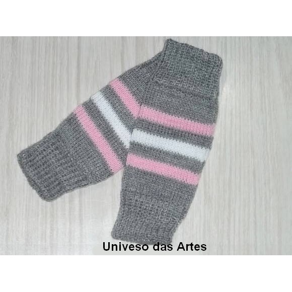 Polainas Infantil em Tricô Listrada Cinza-Rosa-Br