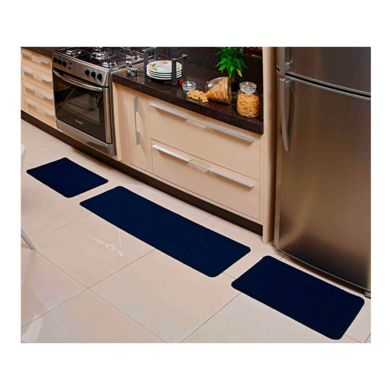 Jogo de Tapete para Cozinha Relevo 3 Peças Azul M