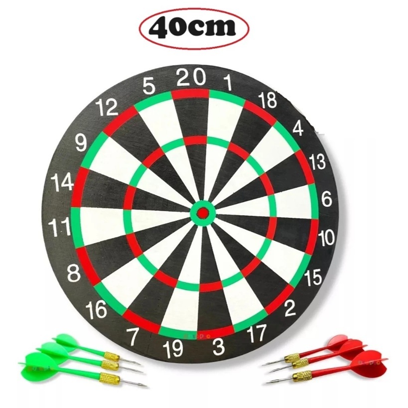 Jogo de Dardos Base De Madeira Dupla Face c/ 40cm + 1 Alvo E 6 Dardos – Wellmix  WX4499