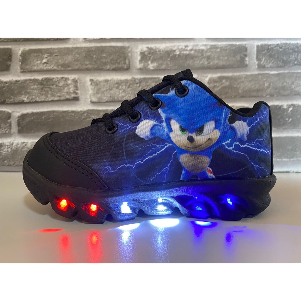 Tenis Infantil LED SONIC de Menino Com Led Luzinha Personagem tenis com luzes coloridas