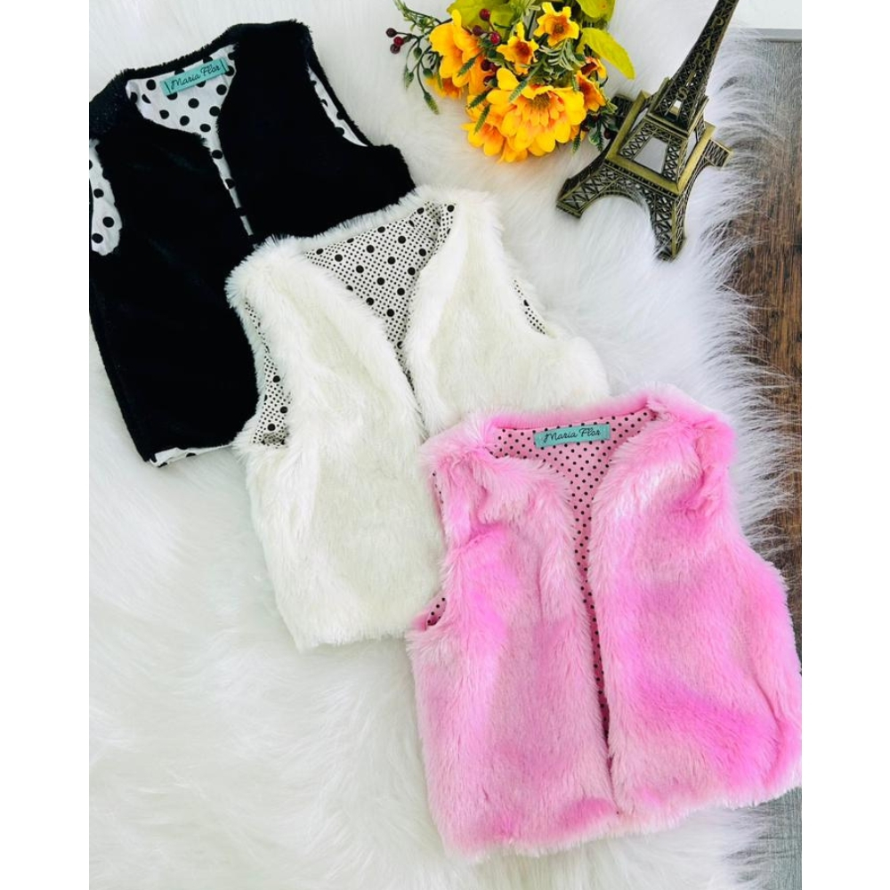 Colete Infantil  Pelúcia Pelo Quentinho Menina Bebê Lindo Forrado batizado festas inverno dupla face