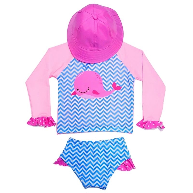 Conjunto de Biquíni Bebê com Blusa Proteção Solar UV 50+  e Chapéu