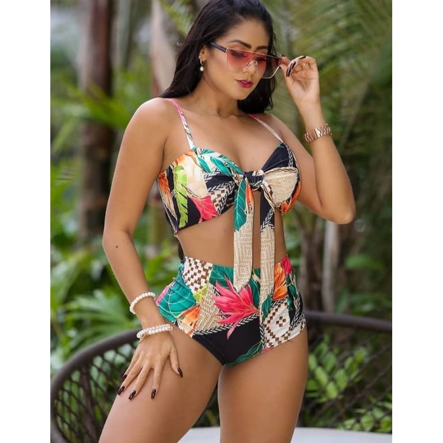 Biquíni Hot Pants Laço alcinha feminina Estampado florido cd10