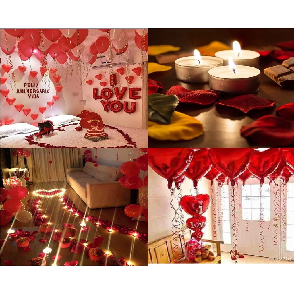 Kit Romântico Dos Namorados Noivado Casamento Pétalas + 500 Pétalas + 08 Velas + 08 Balões Coração +