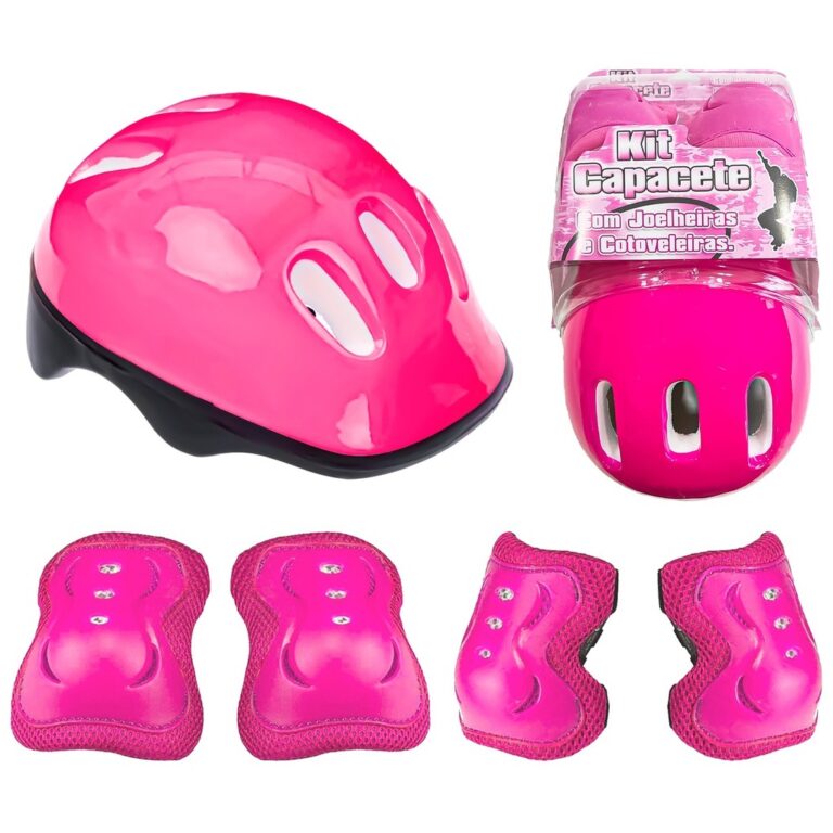 Kit Proteção Infantil Rosa Capacete Cotoveleiras