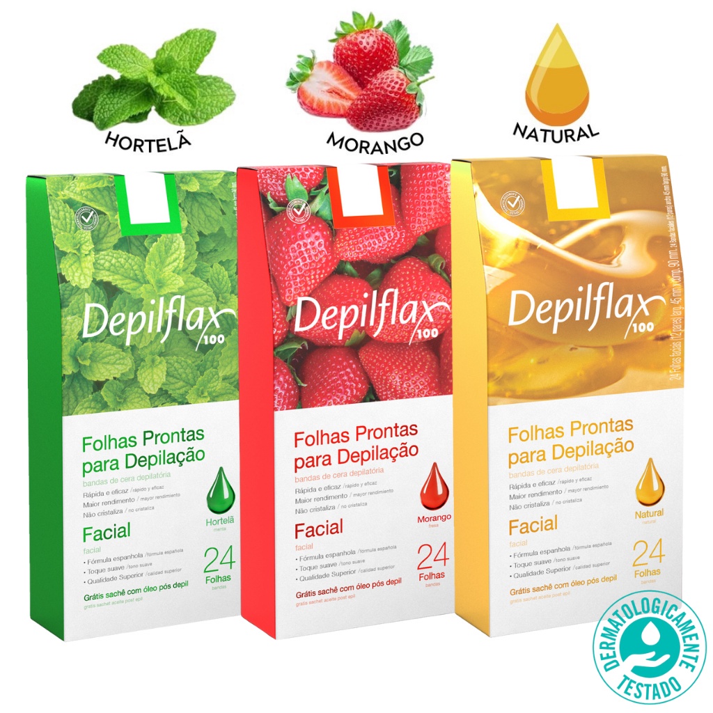 24 Folhas Prontas De Cera Depilatória Facial Depilflax