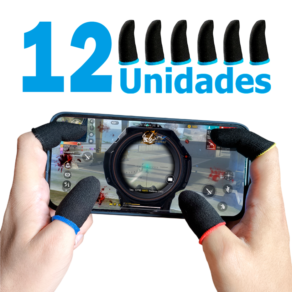 Kit 12 Luva de Dedo Anti Suor Para Jogos Free Fire Pubg Mobile Call Of Duty Fortnite Celular Fps