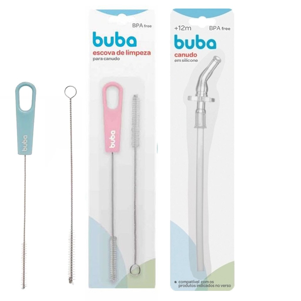 Kit Refil Canudo Silicone e Limpa Canudo Escovinha Para Garrafinhas Buba
