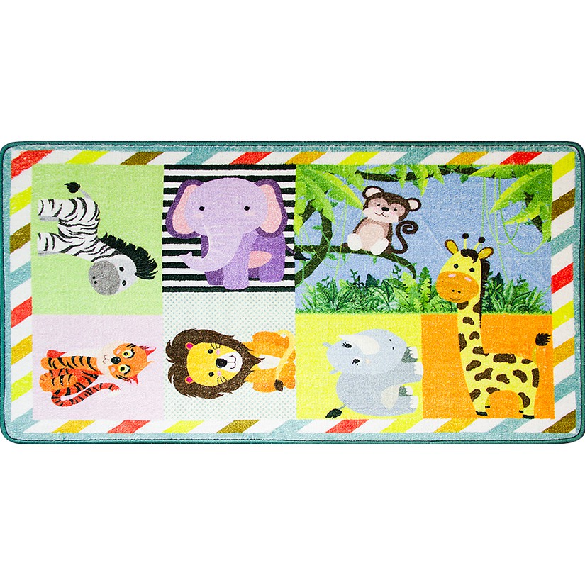 Tapete Infantil Macio Zoologico Leao Zebra Girafa Elefante Safari Antiderrapante Grande Aconchegante