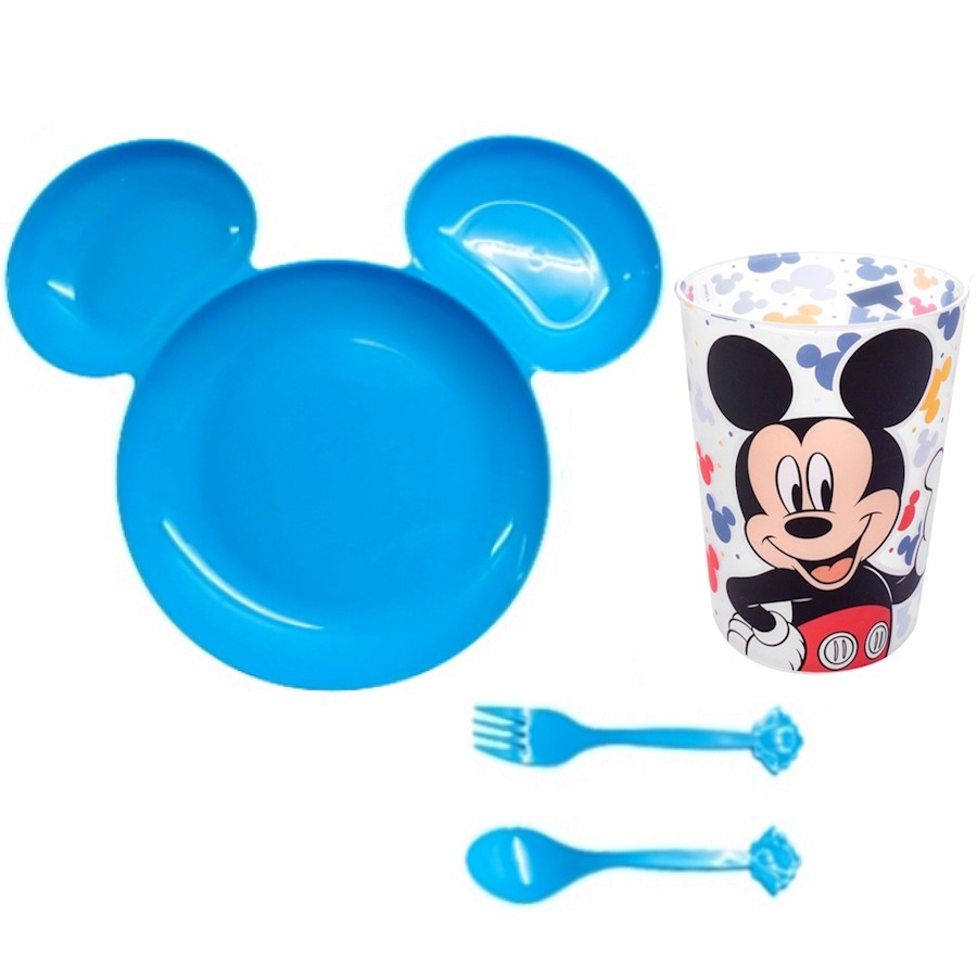 Prato Alimentação Bebê com Divisórias e Copo Estampado do Mickey