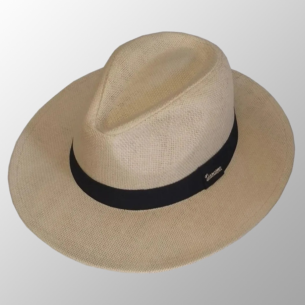 Chapéu Panamá Shantung Palha com Faixa Preta Unissex