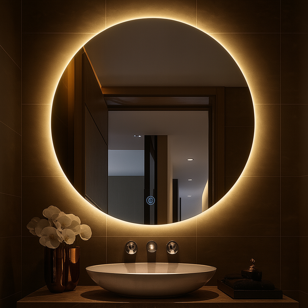 Espelho Redondo com LED Decorativo Moderno Iluminado Vidro Lapidado Vários Tamanhos