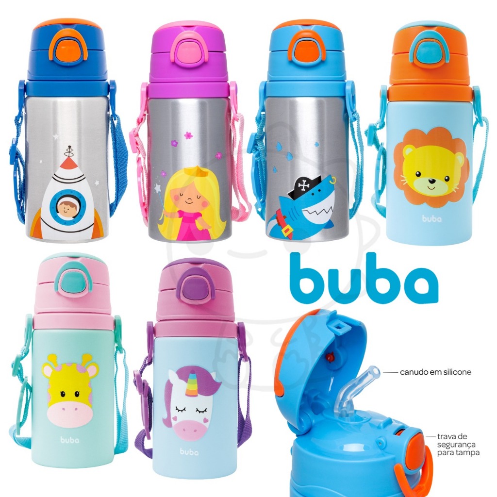Garrafinha De Alumínio Com Canudo Buba Garrafa de água infantil buba