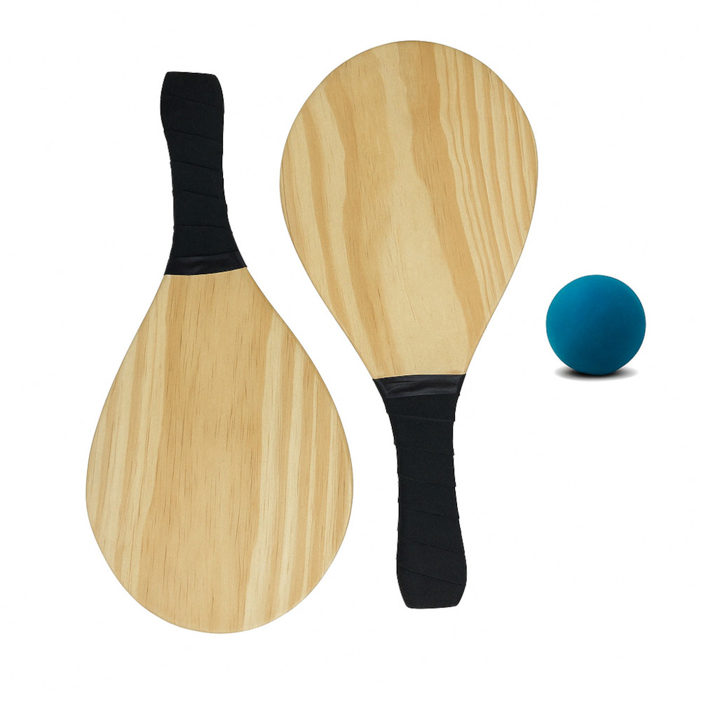 Kit 2 Raquete Madeira Frescobol Praia e 1 Bola Borracha