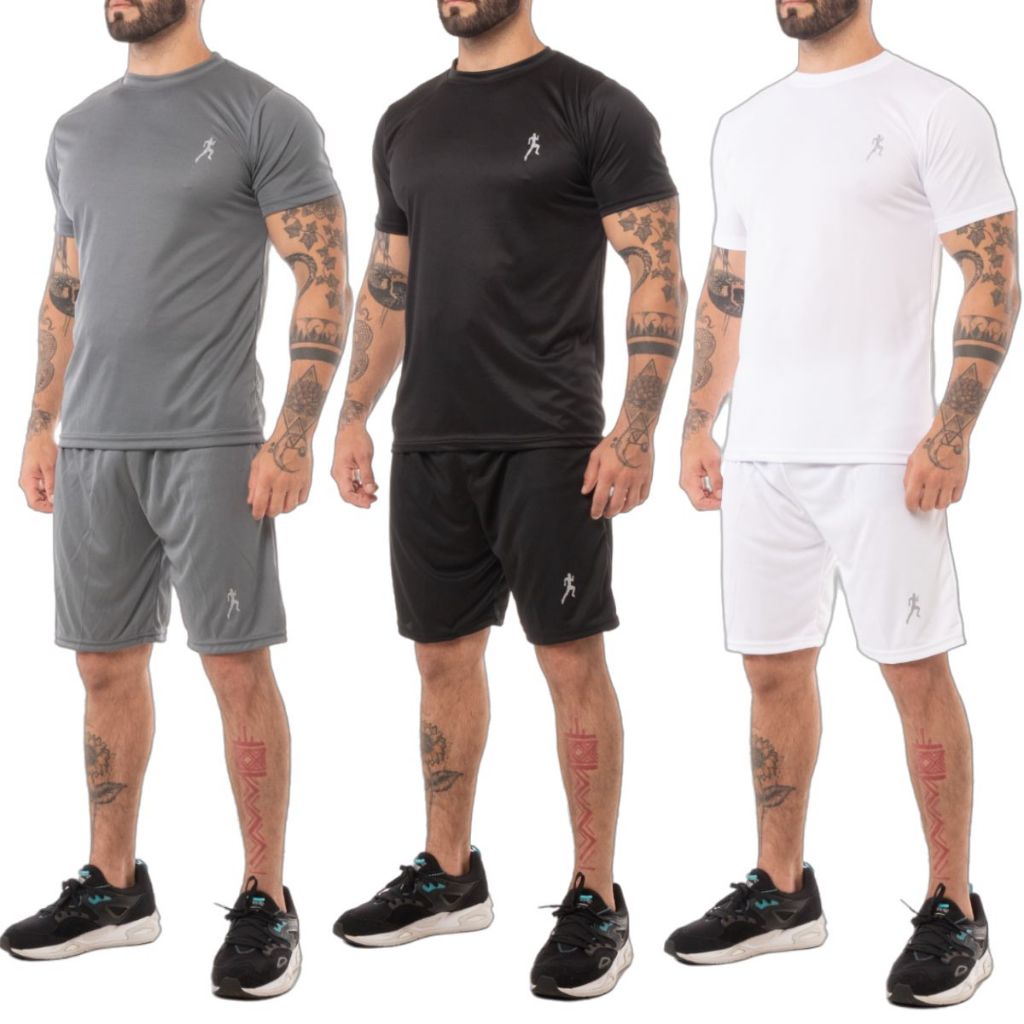Kit 3 Bermudas Masculinas Academia  + 3 Camisetas Esportiva – Conjunto