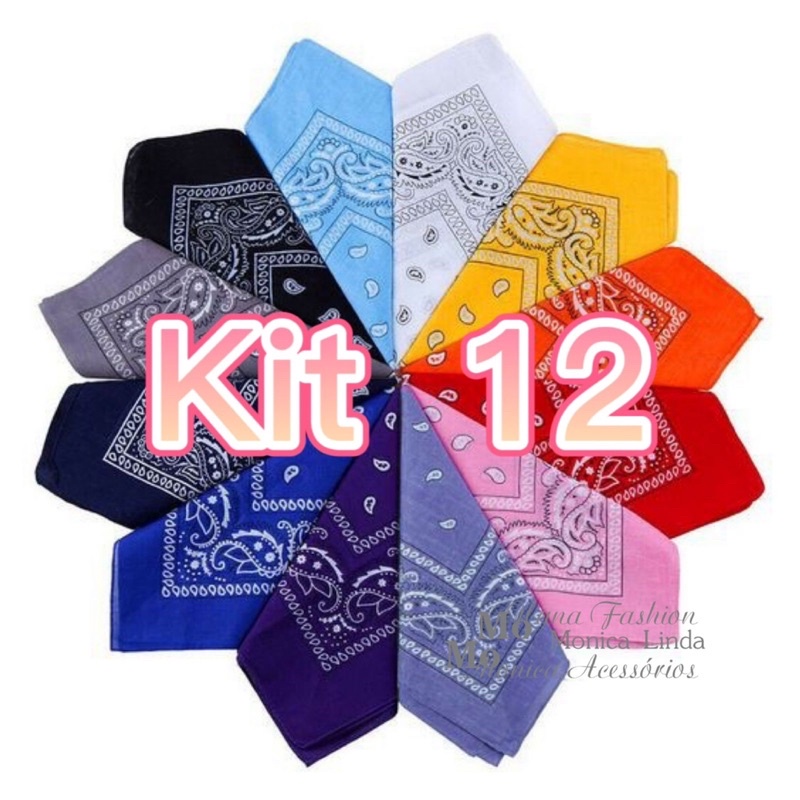 Kit 12 Bandanas Lenço Estampada – Moda Rock – Poliéster
