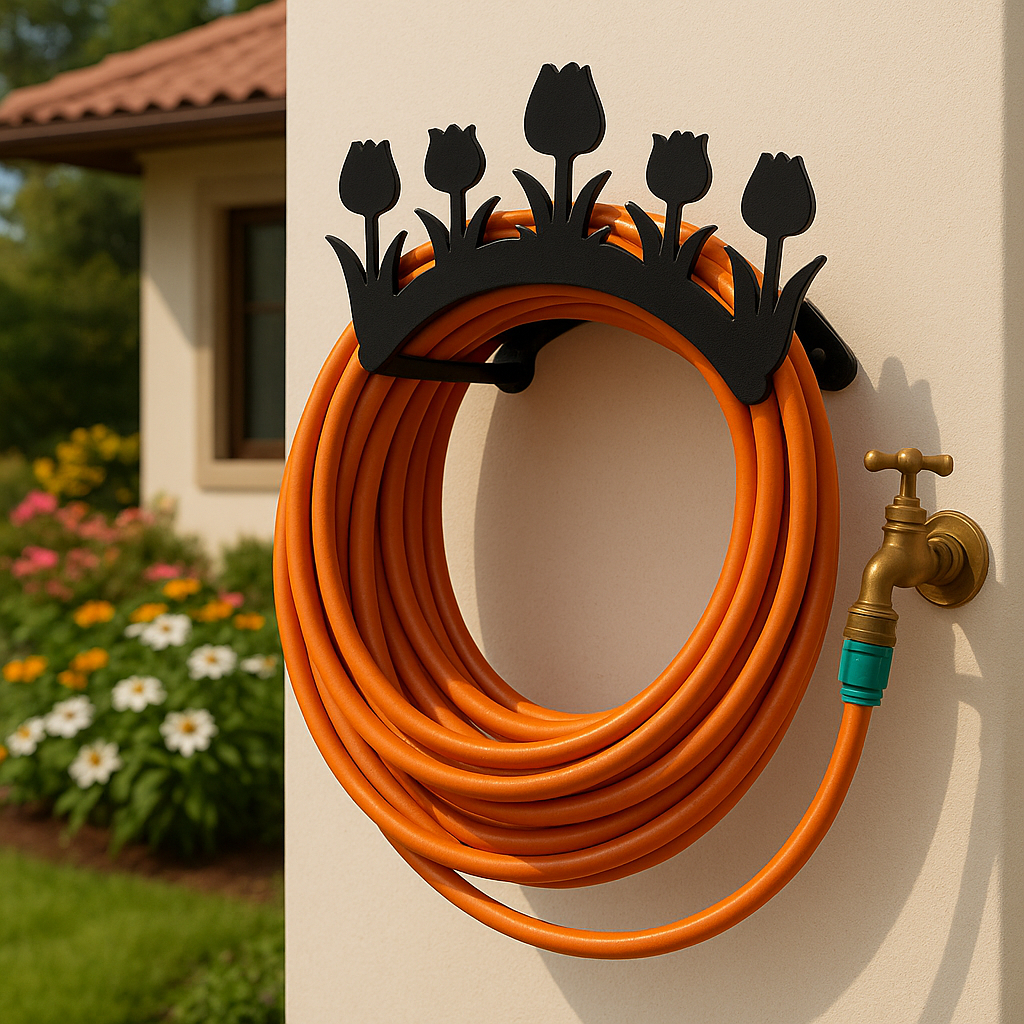 Suporte de Parede para Mangueira de Jardim em Aço | Modelo TULIPA