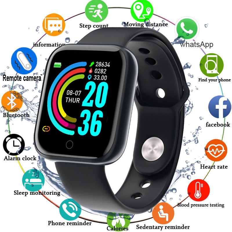 Relógio Smartwatch y68 d20 pro coloca foto na tela controle de musica Bluetooth USB Monitor Cardíaco