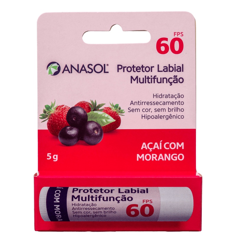 Protetor Solar Labial Anasol com Hidratante Labial Açaí com Morango 5g FPS 60 – Translúcido