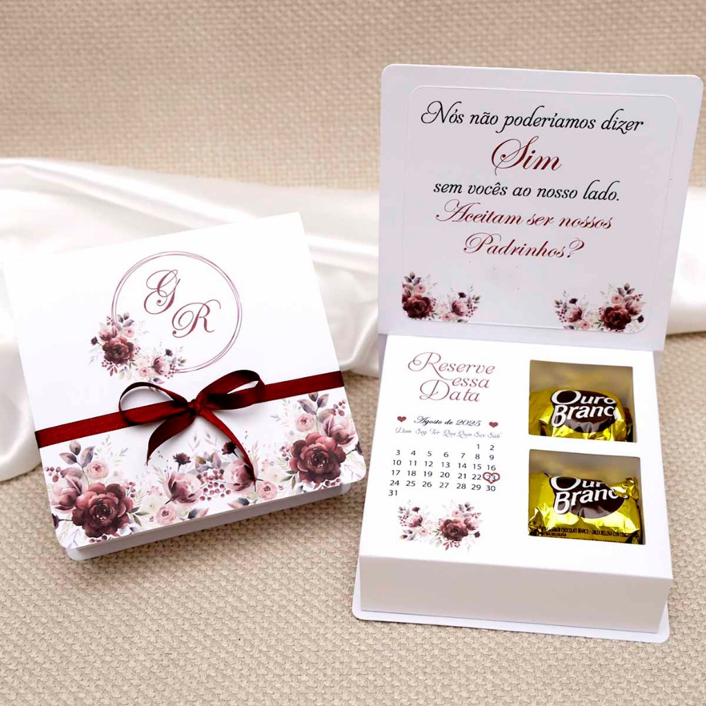 6 Caixa Convite Padrinhos De Casamento (R$10,90 cada caixa) Matrimônio Padrinho Madrinha