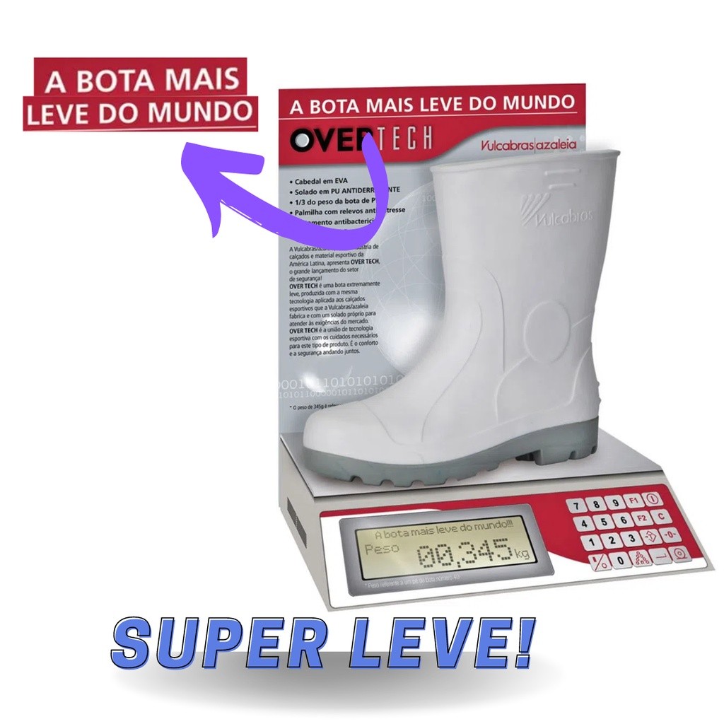 Bota Overtech Vulcabras de Açougueiro para Proteção dos Pés Frigorifico Impermeável Antiderrapante S