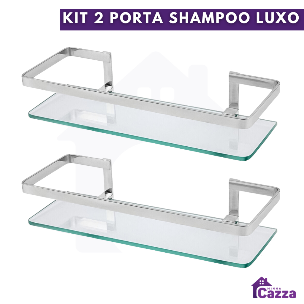 KIT 2 Porta Shampoo Retangular Exclusivo Cromado Luxo Banheiro