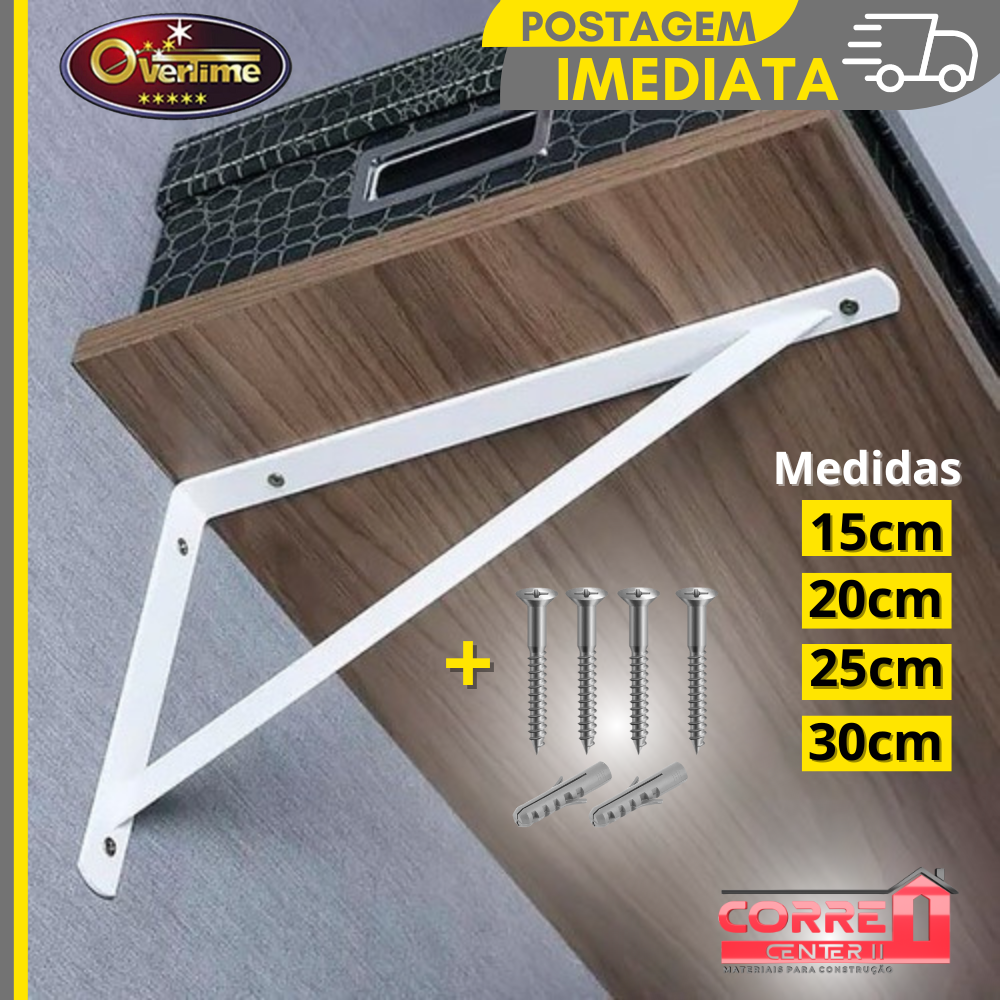 Cantoneira Mão Francesa Reforçada Branca Suporte para Prateleira / Overtime