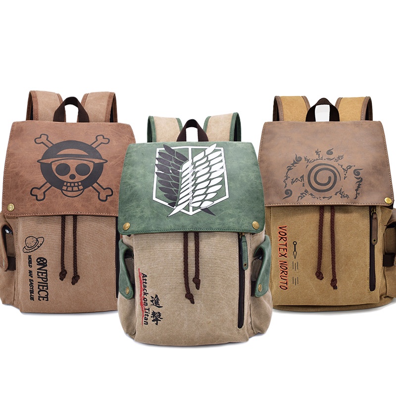 Ready stock Anime Backpack Attack on Titan One Piece Naruto Meu vizinho Totoro Bolsa escolar de lona